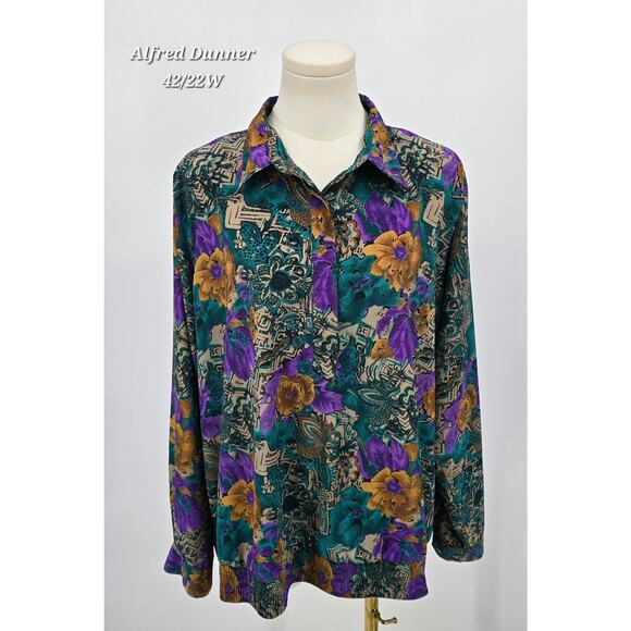 Vintage Alfred Dunner Blouse 22W – Bold Floral Geometric Print - Picture 1 of 6